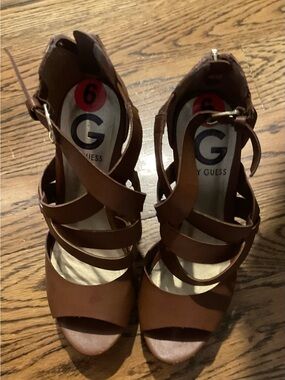 GUESS Brown Multi-Strap Heeled Sandals
